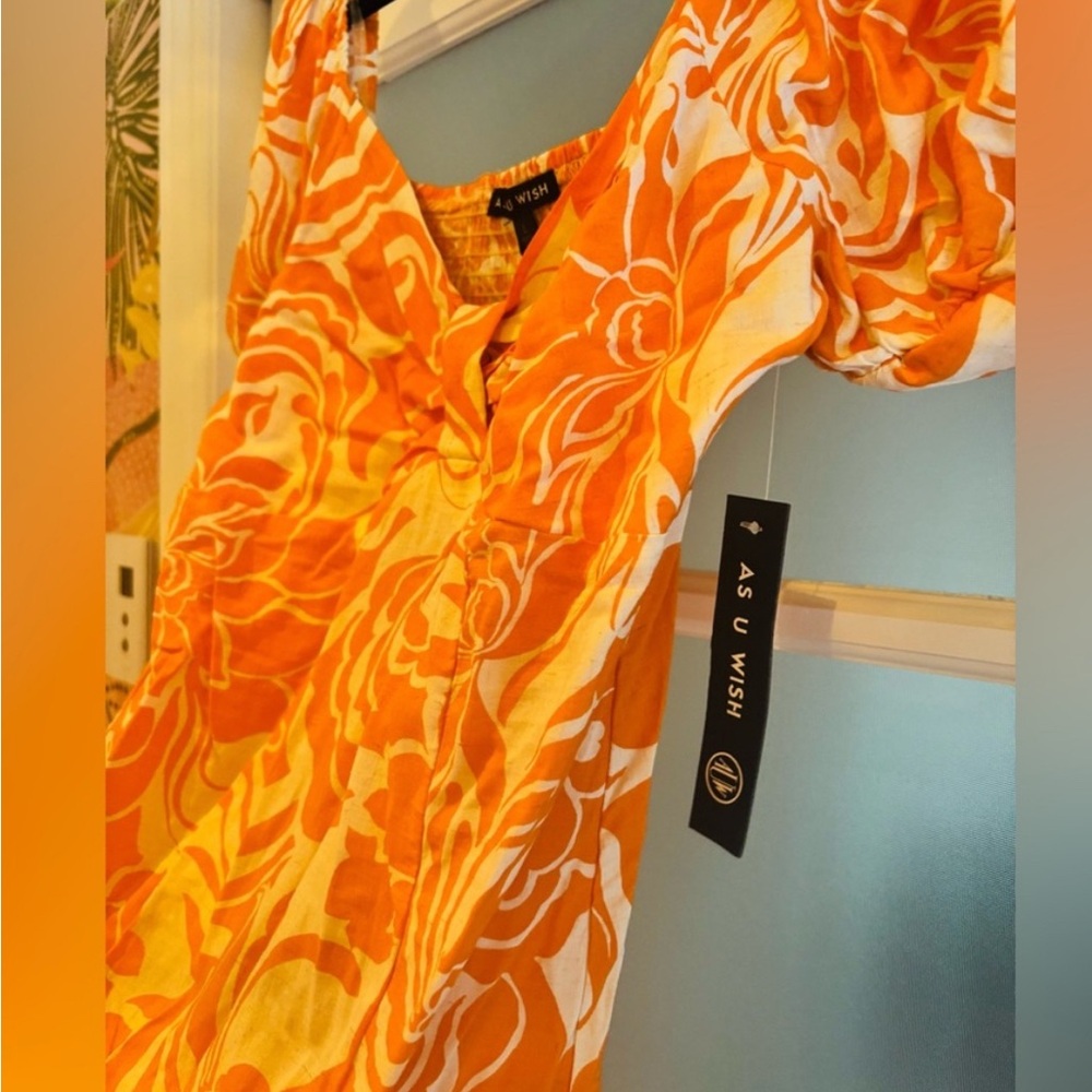#52 As U Wish Orange and White Swirl Dress